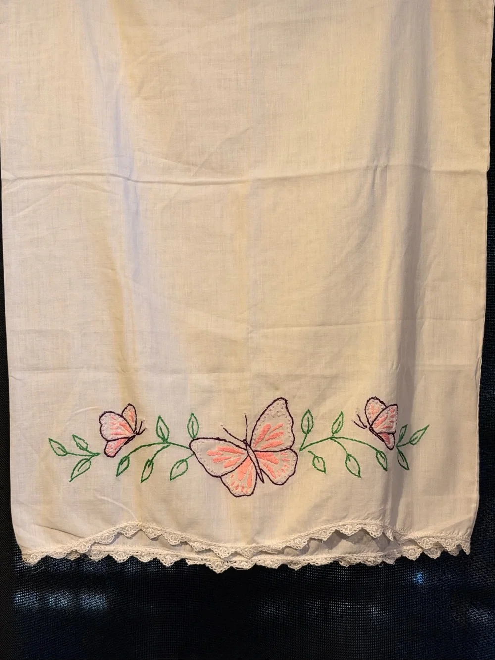 Hand-Embroidered Cream Pillowcase with Pink Floral Detail